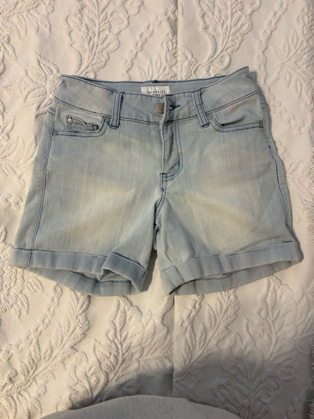 Celebrity Pink Light Blue Rolled Cuff Denim Shorts
